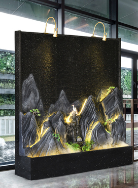 华益大型假山流水喷泉水幕墙屏风别墅酒店公司大厅风水轮落地摆
