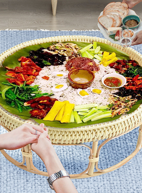东南亚藤竹编飘窗桌子茶几假期出游收纳果盘托盘傣族手抓饭野餐盘