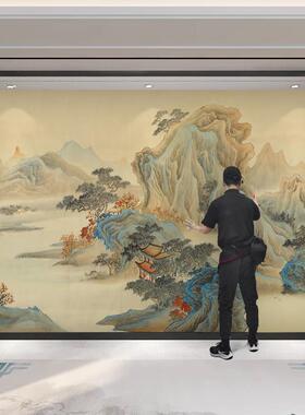 宋氏美学壁纸电视背景墙自粘墙贴中式沙发意境山水壁画3d影视墙布
