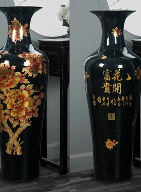 景德镇陶瓷中国红黄白色落地大花瓶家居客厅玄关公司大号新房装饰