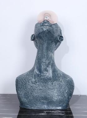 半身雕塑人物现代摆件软装创意蓝色雨滴抽象艺术品雕塑装饰品摆件