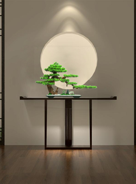 新中式迎客松盆景办公室微景观假山绿植物造景客厅玄关桌装饰摆件