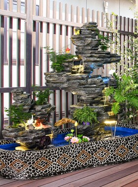 户外落地造景水泵鱼池家庭装饰花园景观大型假山流水喷泉摆件庭院