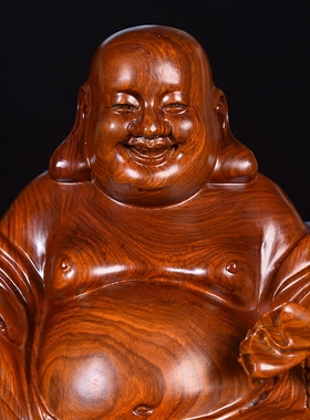 黄花梨木雕笑佛像大肚坐莲弥勒佛摆件布袋佛家居装饰品红木工艺品