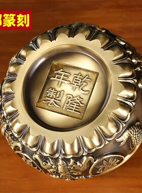 纯黄铜八福聚宝盆招财摆件客厅店铺前台黄铜米缸大号礼品存钱罐