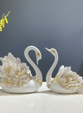 欧式轻奢客厅摆件高级感 情侣黑天鹅装饰工艺品 家居饰品结婚礼物