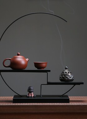 新中式茶室装饰摆件铁艺博古架现代简约办公室茶柜子创意茶几收纳