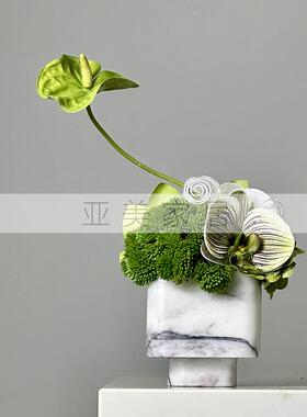 新中式简约大理石仿真花艺样板房客厅售楼处小型花艺桌面植物盆景