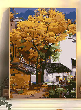 数字油画diy治愈系江南风景花卉手工绘画填充色丙烯装饰油彩挂画