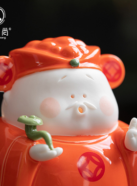 新中式创意招财财神陶瓷摆件家居饰品喜庆可爱桌面工艺品开业送礼