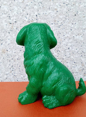 实木绿色狗摆件木质十二生肖绿犬木头雕刻绿田园犬木质车载工艺品