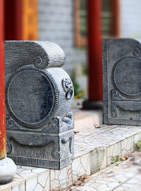 石雕门墩抱鼓石一对花园装饰布置造景摆件大号别墅户外庭院狮子头