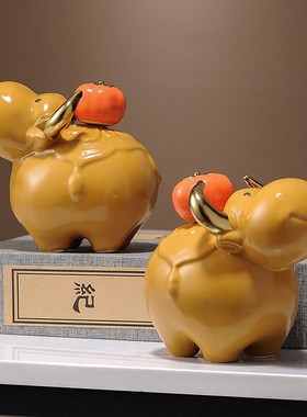 牛气冲天牛柿寓意好摆件店铺开业乔迁装饰品运势如虹创意陶瓷摆设