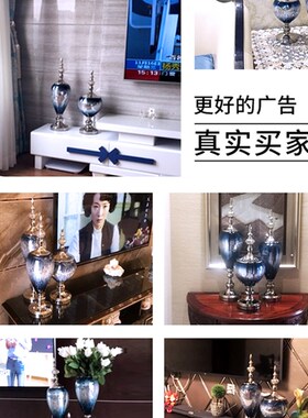 欧式玻璃花瓶摆件装饰品家居客厅电视柜玄关装饰高档会所插花器