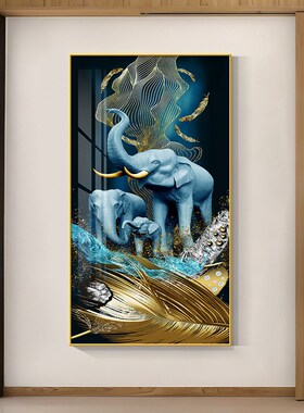 大象吉象玄关装饰画招财寓意好的客厅玄幻挂画吉祥如意壁画晶瓷画