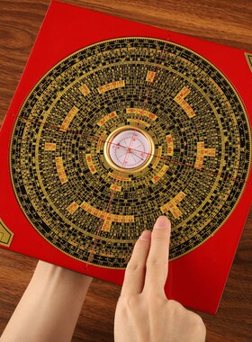 黄铜高精度专业罗盘小八卦罗经摆件综合指南针三元高级三合罗经盘