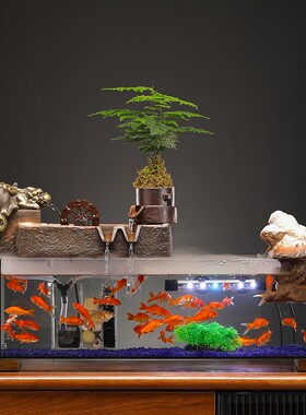 招财鱼缸流水摆件循环水客厅生财创意装饰风水轮办公桌面开业礼品