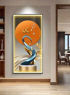 现代轻奢走廊过道LED灯画壁画入户玄关装饰画发光高级感竖版挂画