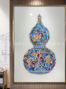 福禄临门珐琅彩装饰画轻奢玄关走廊壁画高档入户门厅艺术挂画葫芦