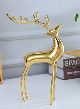 创意轻奢纯铜鹿摆件 家居客厅电视柜酒柜玄关装饰品乔迁结婚礼物