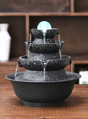 办公室八方来财流水循环水摆件茶室桌面招财凤水轮时来运转风水球