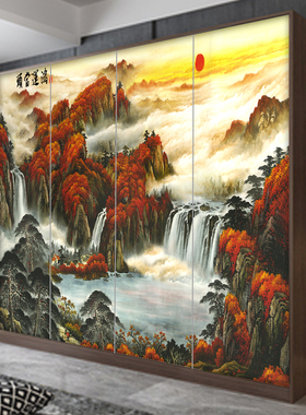 鸿运当头风景门贴纸整张自粘装饰木门墙贴翻新衣柜移门玻璃贴画