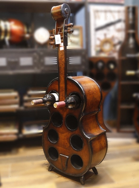 1米欧式木质大提琴吉他酒柜酒庄红酒架储物柜酒吧餐厅复古摆件