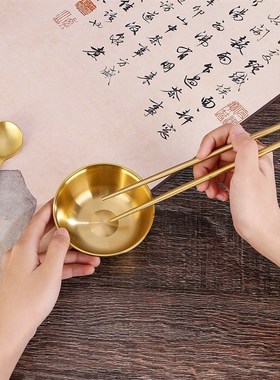 黄铜碗筷勺三件套家用餐具摆件中式家居装饰金属工艺品送人套装