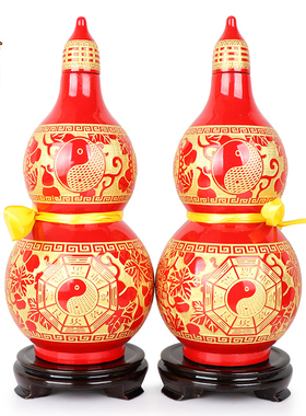 天然桃木葫芦摆件大号葫芦五帝钱挂件招财工艺品客厅办公室装饰品