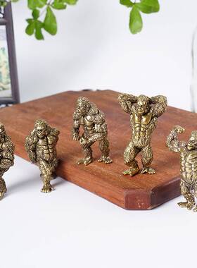 纯铜金刚健身猩猩铜雕雕塑玄关装饰品客厅动物桌面摆件工艺品送礼