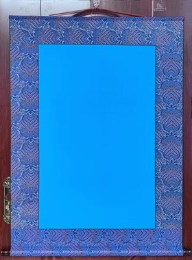 蓝色绿色绢布精装 堂单挂画装裱装饰画玄关书房 龙宫蓝底