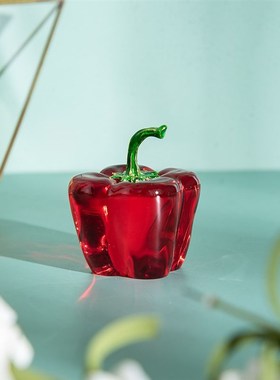 红黄绿色水晶青椒摆件辣椒家居客厅办公室新居桌面植物创意装饰品
