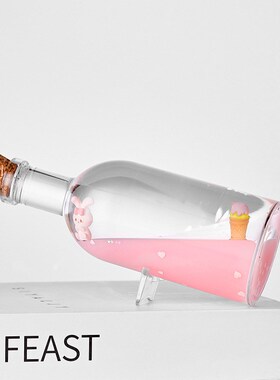 创意高颜值酒瓶入油油滴卡通兔少女心漂流瓶奶彩液体流沙解压装饰