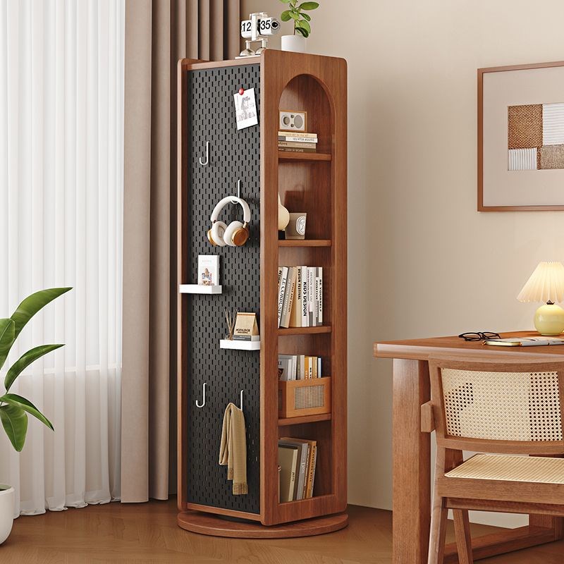 Rotating solid wood bookcase bookshelf with full-length mirror floor-standing full-length mirror bookcase with perforated board sandwich storage rack bookshelf