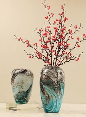 现代长格玻璃水墨画花瓶艺术摆件玄关餐桌装饰客厅插花花器样板间