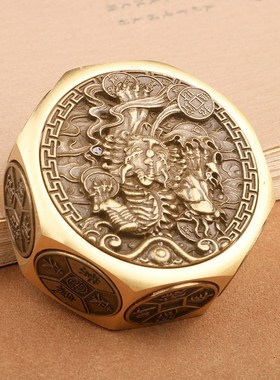招财进宝十面转钱龙年手把件黄铜工艺解压魔方复古可旋转小摆件