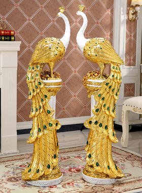 欧式客厅电视柜旁边落地摆件孔雀大型创意家居装饰品乔迁新居礼物