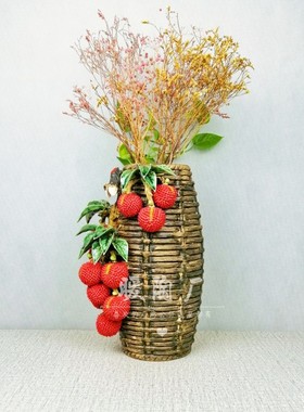 石湾公仔陶瓷摆件大师精品荔枝花瓶插花水培客厅玄关电视柜