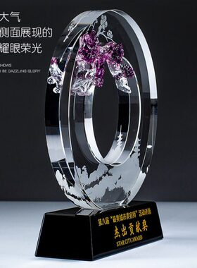 城市之星水晶奖杯定制创意免费刻字琉璃奖牌定制定做个性纪念品
