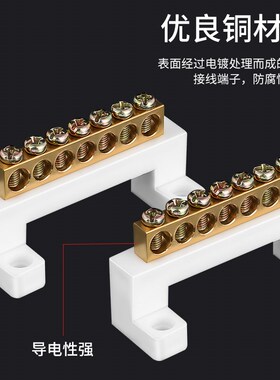 接线端子排零线排 零地排 5位 铜排接地 高桥型 配电箱 5孔 7*11