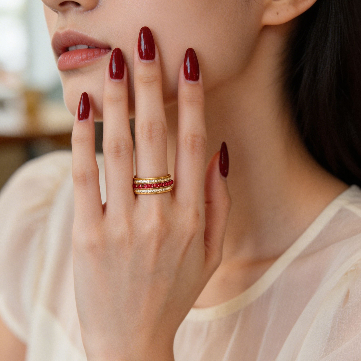 Queyunlai's ancient method of dotting diamonds and turning gold ring pure gold 999 hourly turning ring is simple and fashionable to give to your girlfriend