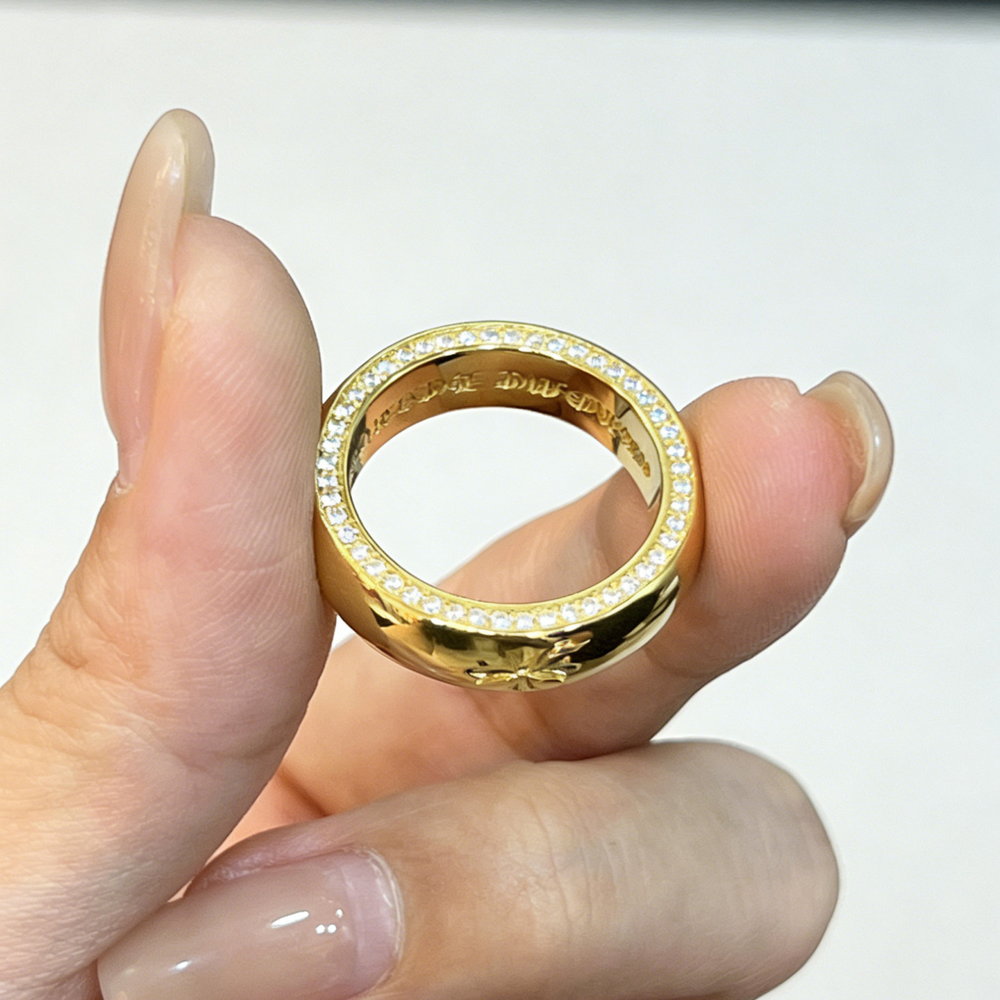 Queyunlai 999 solid gold dot diamond ring ancient gold ring women's Croix cross heart personalized European style
