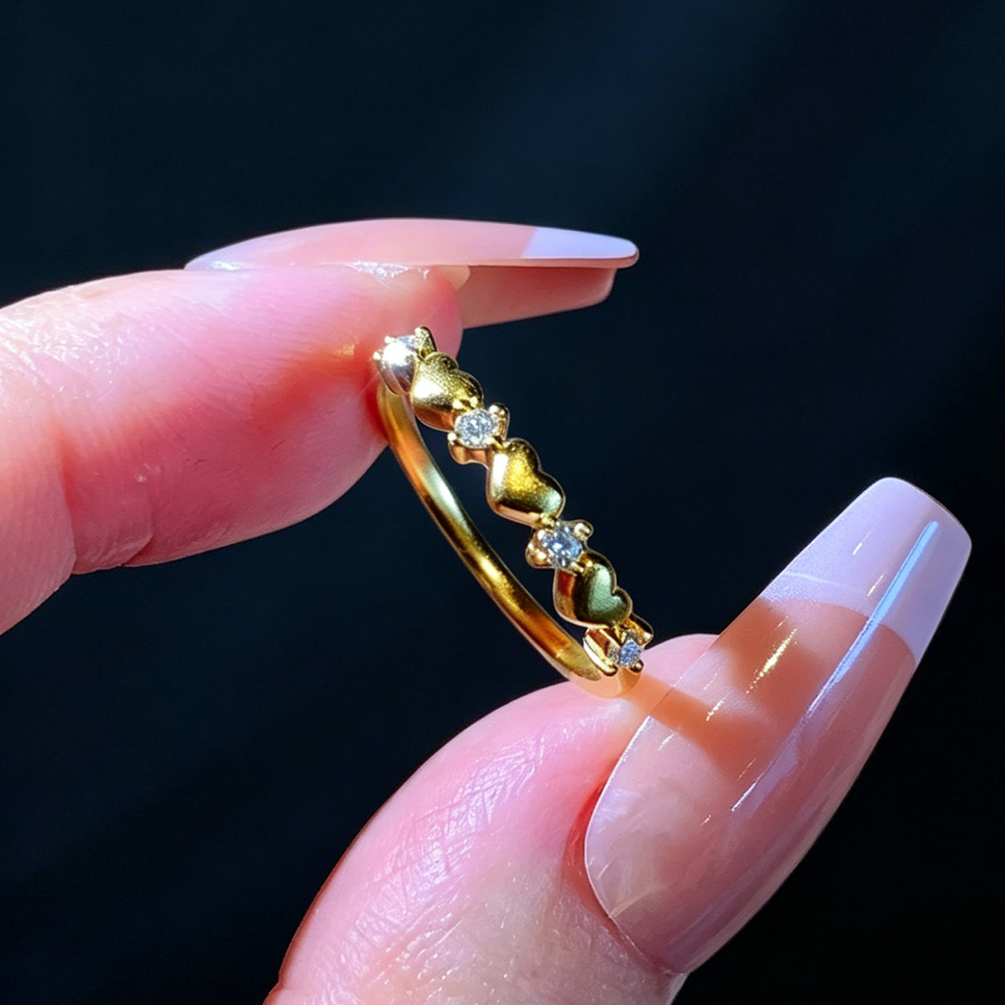 Queyunlai 999 solid gold dot diamond ring gold love ring fashion personality niche ins style gift for girlfriend