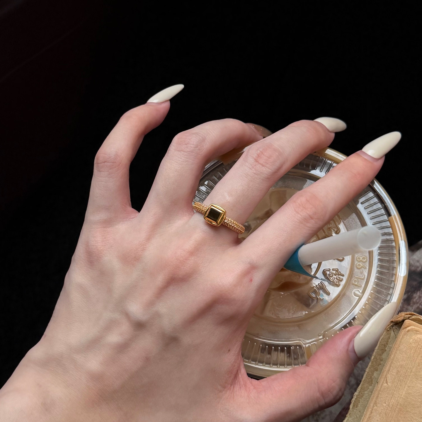 Queyunlai gold dot diamond ring pure gold 999 sugar cube diamond shadow ring high-end ins style gift for girlfriend and best friend