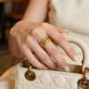 Queyunlai 999 pure gold dot diamond ring hollow gold woven star ring fashionable light luxury gift for girlfriend
