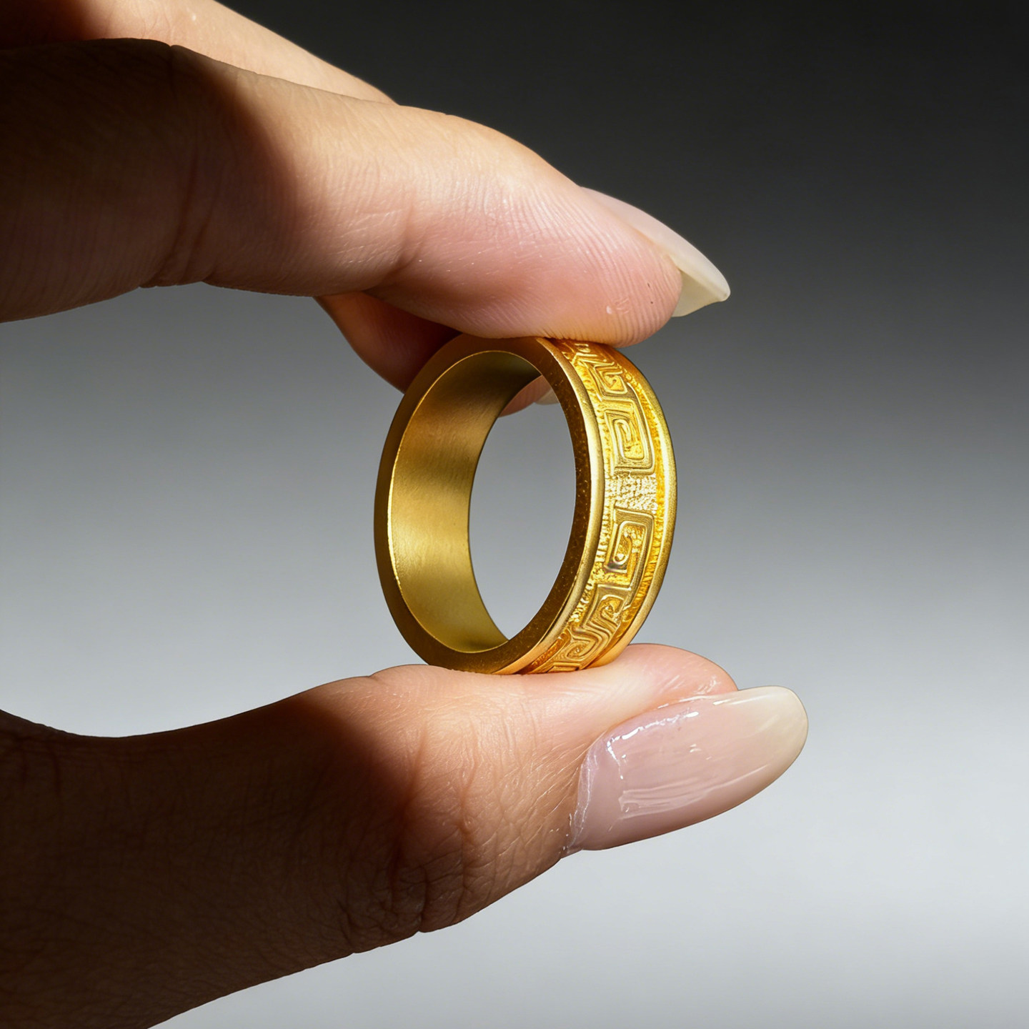 Queyunlai Ancient Gold Ring Closed Chilong Pure Gold 999 Ring Retro Style Men's Customized Style