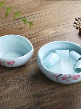 青瓷茶洗大号笔洗陶瓷配件中式茶道六君子水盂洗茶杯的器皿洗茶盆