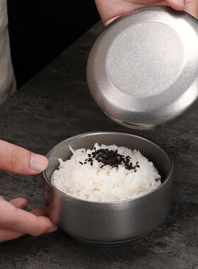 复古304不锈钢米饭碗带盖韩式双层防烫汤碗商用日式做旧料理小碗
