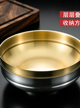 韩式不锈钢冷面碗家用拌饭碗单层金色拉丝泡面碗拌面碗汤碗超大碗