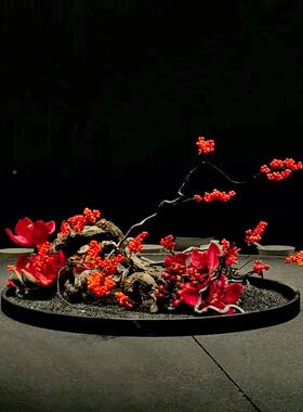 店餐桌LMA中间摆花桌摆设圆桌大转盘装饰摆红色发财浆酒果件景观